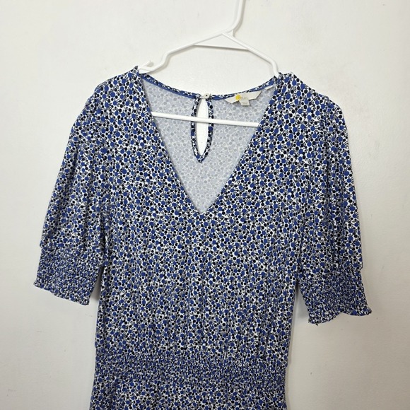 Boden Blue White Floral Jersey Estella Wide Leg Cute Cropped Jumpsuit Size 8 - Picture 2 of 9